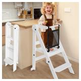 Foldable Toddler Tower with Safety Nets, 3 Adjusta