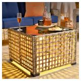 HOOOWOOO Patio Solar LED Lighting Table,Outdoor Wi