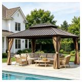 12x14 ft Hardtop Gazebo, Galvanized Steel Double R