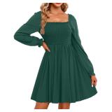 Holipick Women Emerald Green Dress Casual Long Sle