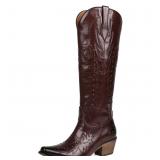 7.5 Burgundy Embroidered Cowboy Boots for Women Kn