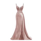 L - Spaghetti Straps Dress Dusty Rose Satin