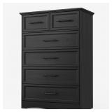 Black 6 Drawer Dresser for Bedroom, 44' Tall Chest