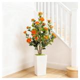 4Ft Artificial Bushes with Camellia Flowers, Faux