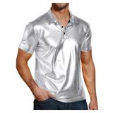 2XL - Men's Shirts  Shiny Short Sleeve Polo Top B