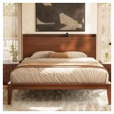 PRAISUN Bamboo Wood Queen Bed Frame with Charging