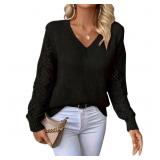 Small  Women's Knit Pullover Sweaters V Neck Black