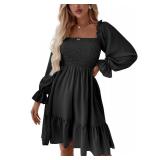 LYANER Women's Shirred Party Mini Dress Solid Blac