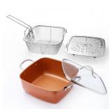 Non Stick Deep Frying Pan with Fry Basket Steamer