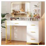 LUCKRACER Vanity Desk with LED Lights Mirror, Make