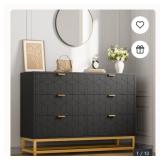 7 Drawer Black Dresser for Bedroom with Gold Metal