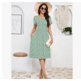 DEARCASE Floral Summer Midi Dresses for Women,Gree