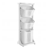 3 Tier Laundry Hamper Basket Sorter W/Wheels & Han