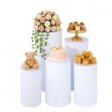 XIJIE 5 Pcs White PVC Acrylic Cylinder Pedestal St
