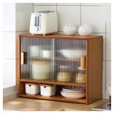 XCLOOZGL Bamboo Countertop Cabinet with Sliding Gl