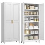 Polup 75' White Metal Kitchen Pantry Cabinet with