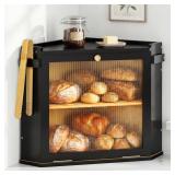 Corner Bread Box for Kitchen Countertop, Bamboo Wo