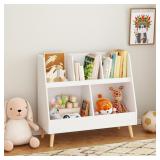 PRINKROOMY White Bookcase Bookshelf Rack with 5 Co