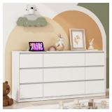 White Malm Dresser for Bedroom, 63 Inch Long 9 Dra