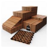 12 PACK Solid Acacia Wood Interlocking Deck Tiles