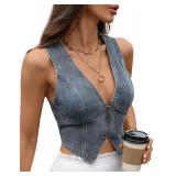 M -  Women Denim Waistcoat V Neck Y2K Jean Vest Z