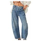 M -  Women's Barrel Jeans Wide Leg Mid Rise Loo