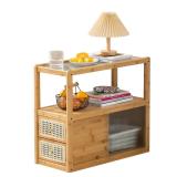 Bamboo & Rattan End Table, 2-in-1 Side Table and B