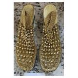 GOLD BRAIDED SLING BLACK SHOES VINTAGE / MEXICO