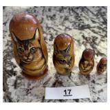 RUSSIA CAT NESTING DOLL SET / VINTAGE / SHIPPING