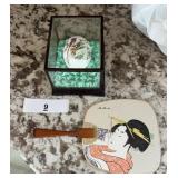 VINTAGE ASIAN LOT / FAN AND PAINTED EGG / SHIPS