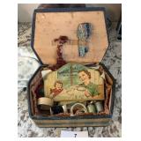 9 X 7 VINTAGE SEWING BOX FULL OF ITEMS / SHIPS
