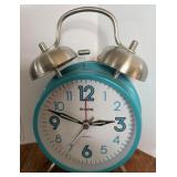 WORKS TEAL SHARP TWIN BELL  ANALOG ALARM CLOCK