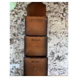 VINTAGE WOODEN WALL MOUNT LETTER BILLS MAIL