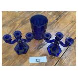PAIR CAMBRIDGE COBALT BLUE CANDELABRAS 4.5"