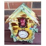7'  VINTAGE CERAMIC CUCKOO CLOCK COIN BANK