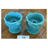 4"  2 FENTON TIARA SAGE MIST ART GLASS CANDLE
