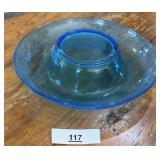 10.5" BLUE ART GLASS ARENï¿½T DECO MCM BOWL