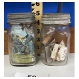 2 ATLAS PERFECT MASON JARS WITH EPHEMERA