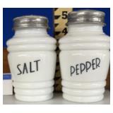 WHITE MILK GLASS SALT AND PEPPER SHAKER SET