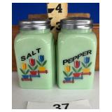 JADEITE GLASS SALT AND PEPPER SHAKERS SET ships