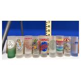 Lot of 9 Frosted & Promotional Shot Glasses