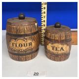 2 ceramic kitchen Barrel style canisters NO SHIP