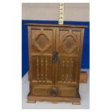 Vintage Carved Wooden Tabletop Jewelry Armoire