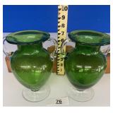 7'  TALL HAND BLOWN GREEN BUBBLE GLASS