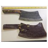meat cleaver knife hand made w/leather sheath