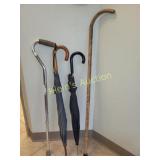 umbrellas, walking cane, alum cane