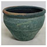 vtg terra cotta planter w/ verdigris green