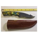 hand made steel blade knife w/sheath frog green!