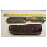 Damascus steel hunting knife w/sheath aka bull kne