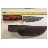 hand made damascus steel hunting knife w/sheath